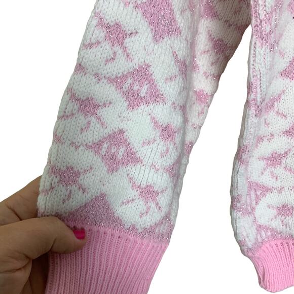 VTG 80s 90s Private Eyes pink white silver rose pattern mock neck sweater MEDIUM - Picture 3 of 7